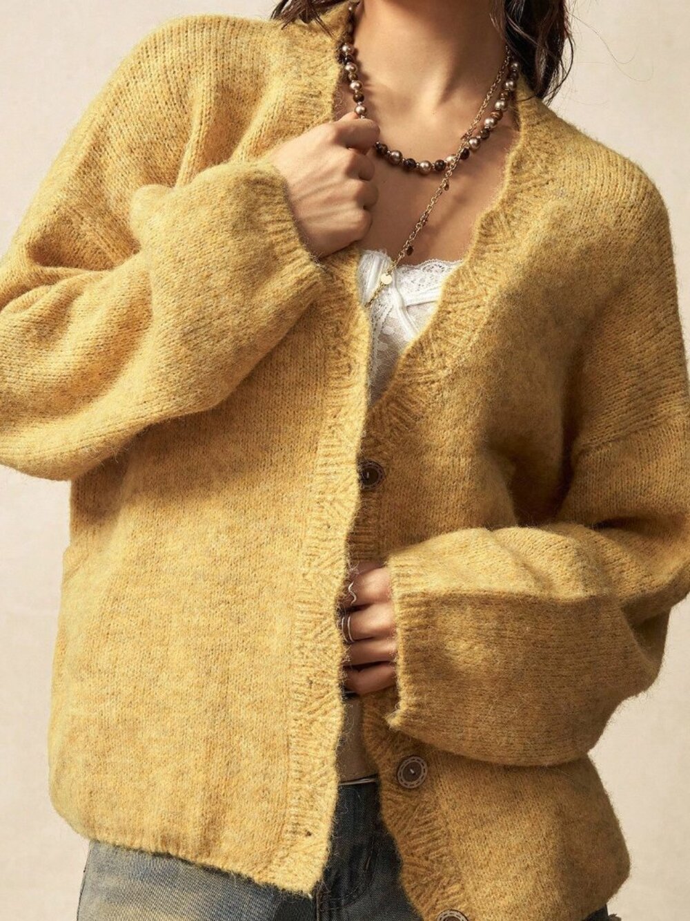 Apricot Boho Women's Oversize Long Sleeve Open Fuzzy Knit Cardigan - Picture 6 of 8